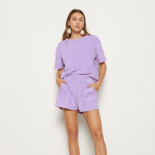 Simple Stylish Loose Purple  Short Sleeve Pajamas Two-piece Set For Women