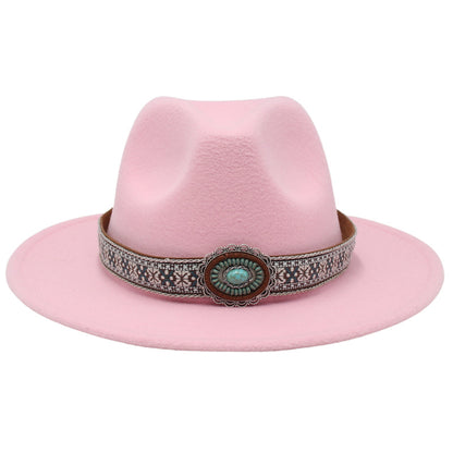 Ethnic Style Turquoise Gem Detail Cotton Fedora