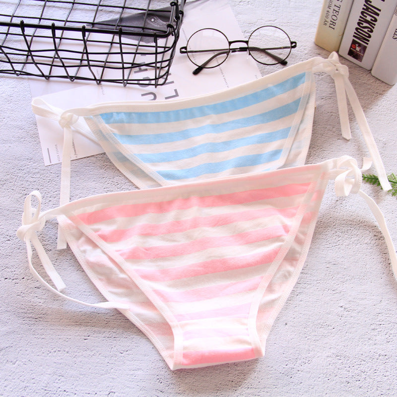 Pink Stripe Pattern Cotton Bow Detail Underwear