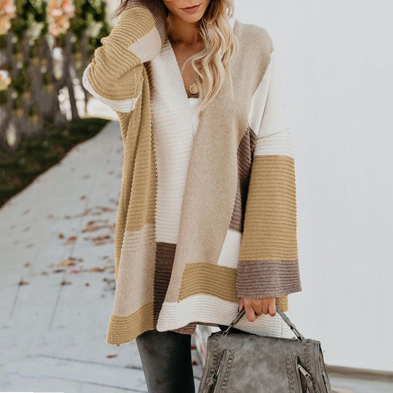 Tri-Tone Loose Long Sleeve Travel Cardigan