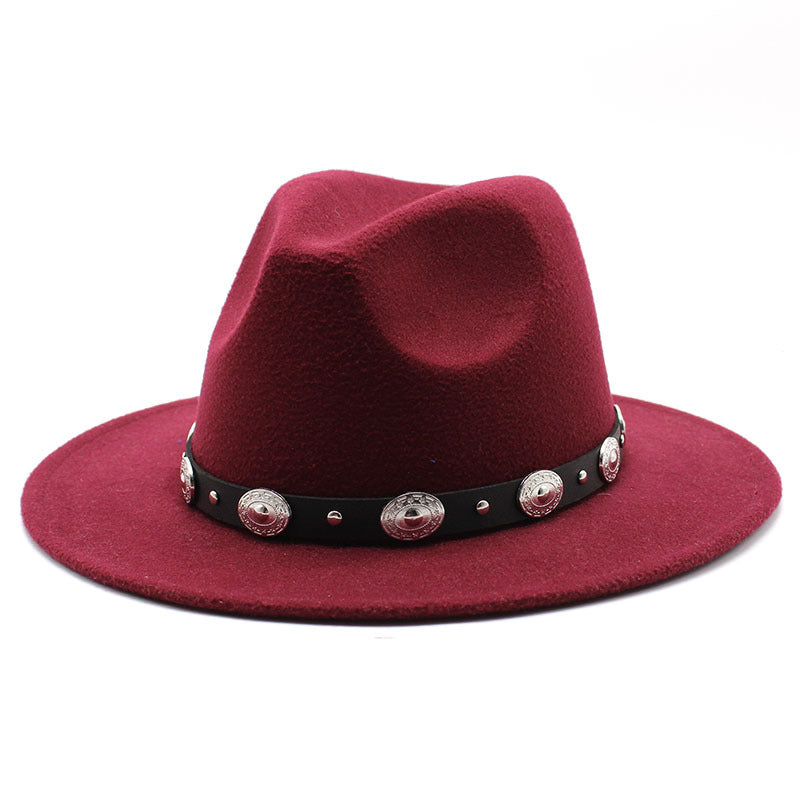 Flat Brim Fedora With Metal Belt