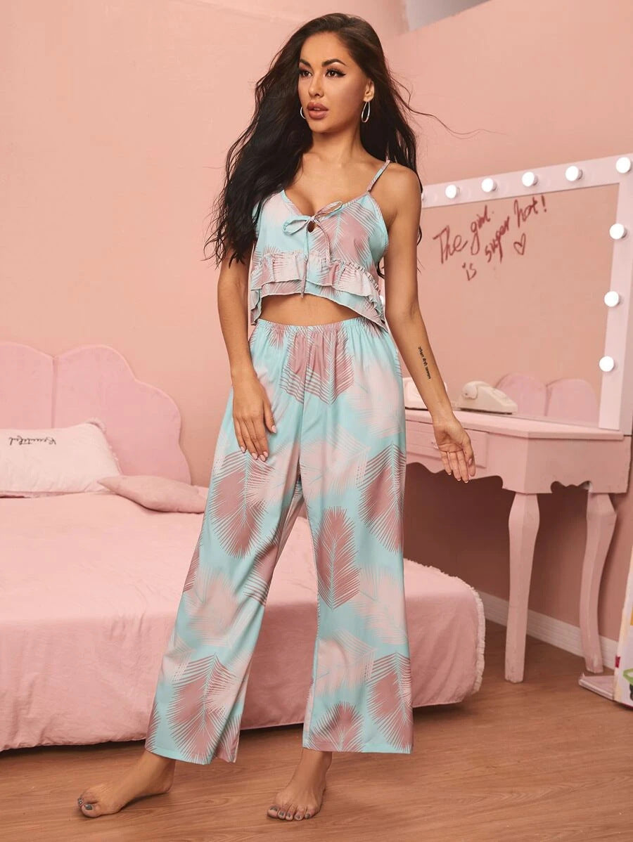 V-neck Sling Print Comfortable Pajama Set