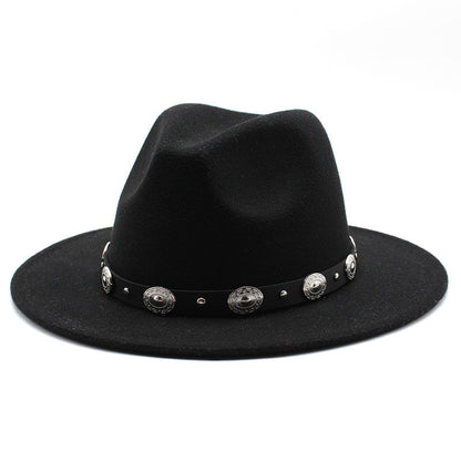 Flat Brim Fedora With Metal Belt