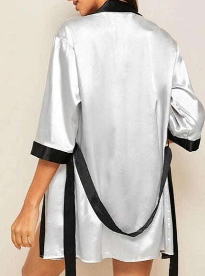 Ice Silk Half Sleeve Belted Bath Robe Mini