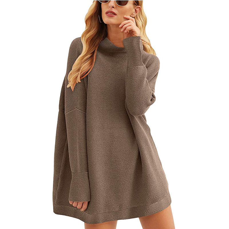 Oversized Long Sleeve Tops Pullovers High Neck Loose Knit Sweater Women