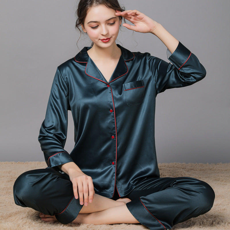 Luxury Long Sleeve Button Up Silk Couple Pajama