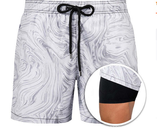 Print Double Layer Polyester Sports Shorts