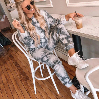 Tie Dye Long Sleeve Top Full Length Pants Travel Clothes Loungewear Set