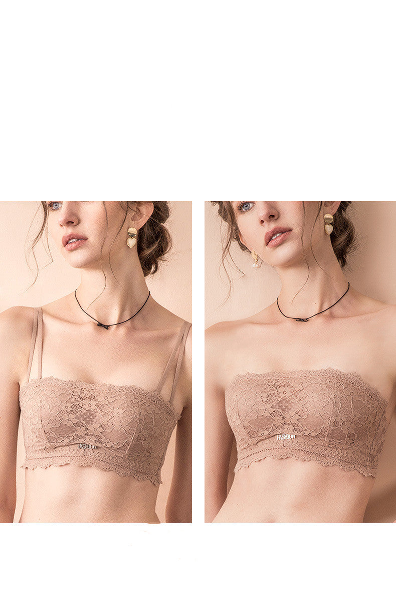 Strapless Mesh Embroidery Double Strap Crop