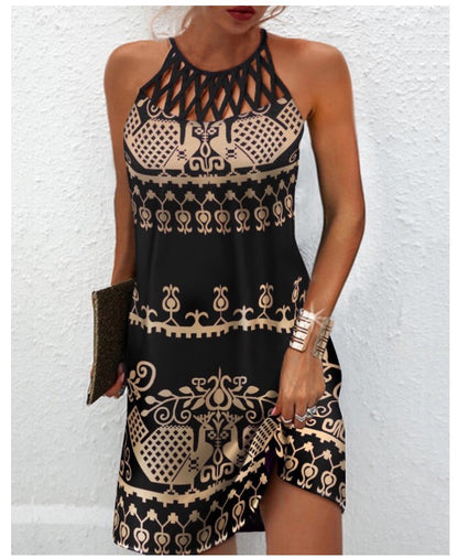 Casual Tribal Aztec Africa Print Halterneck Dresses