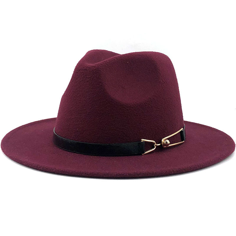 Cashmere Gold Link Buckle Detail Detail Flat Brim Fedora