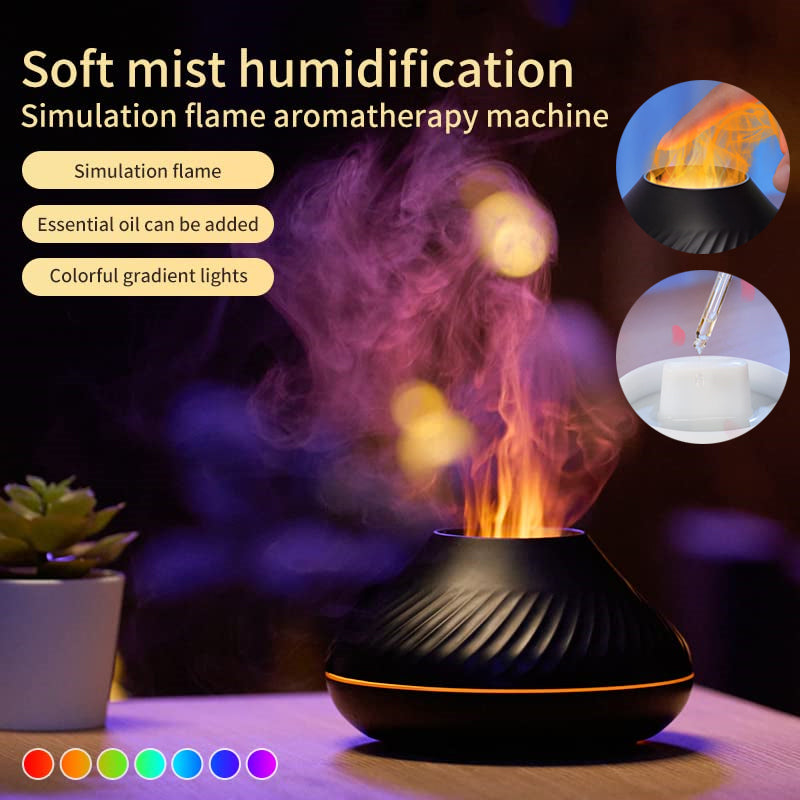 Volcanic Flame Aroma Diffuser Essential Oil Lamp 130ml USB Portable Air Humidifier With Color Night Light Mist Maker Fogger LED Light