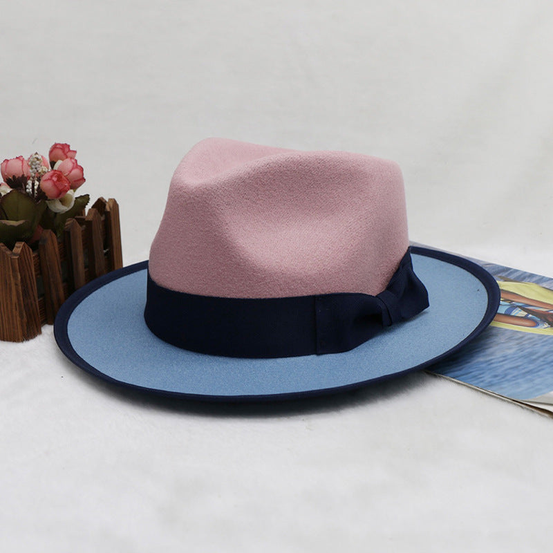 Dual-color Patchwork Felt Fedora