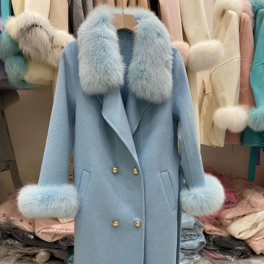 Fox Fur Collar Wool Coat