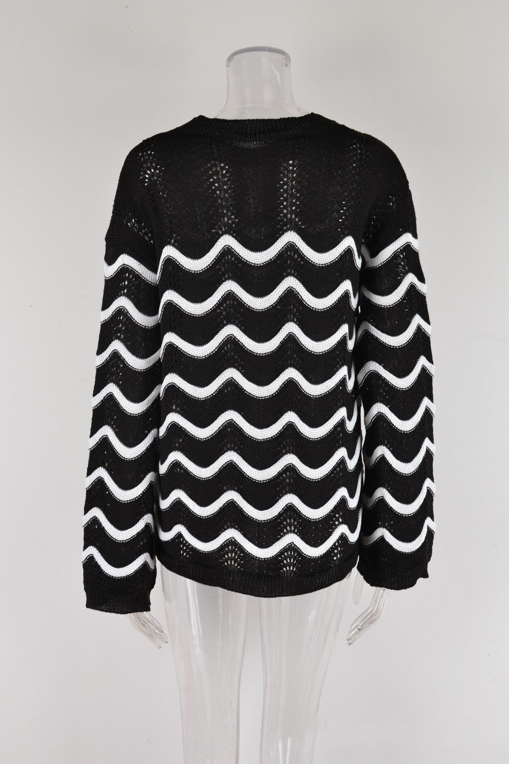 Wave Stitch Embroidery Long Sleeve Sweater