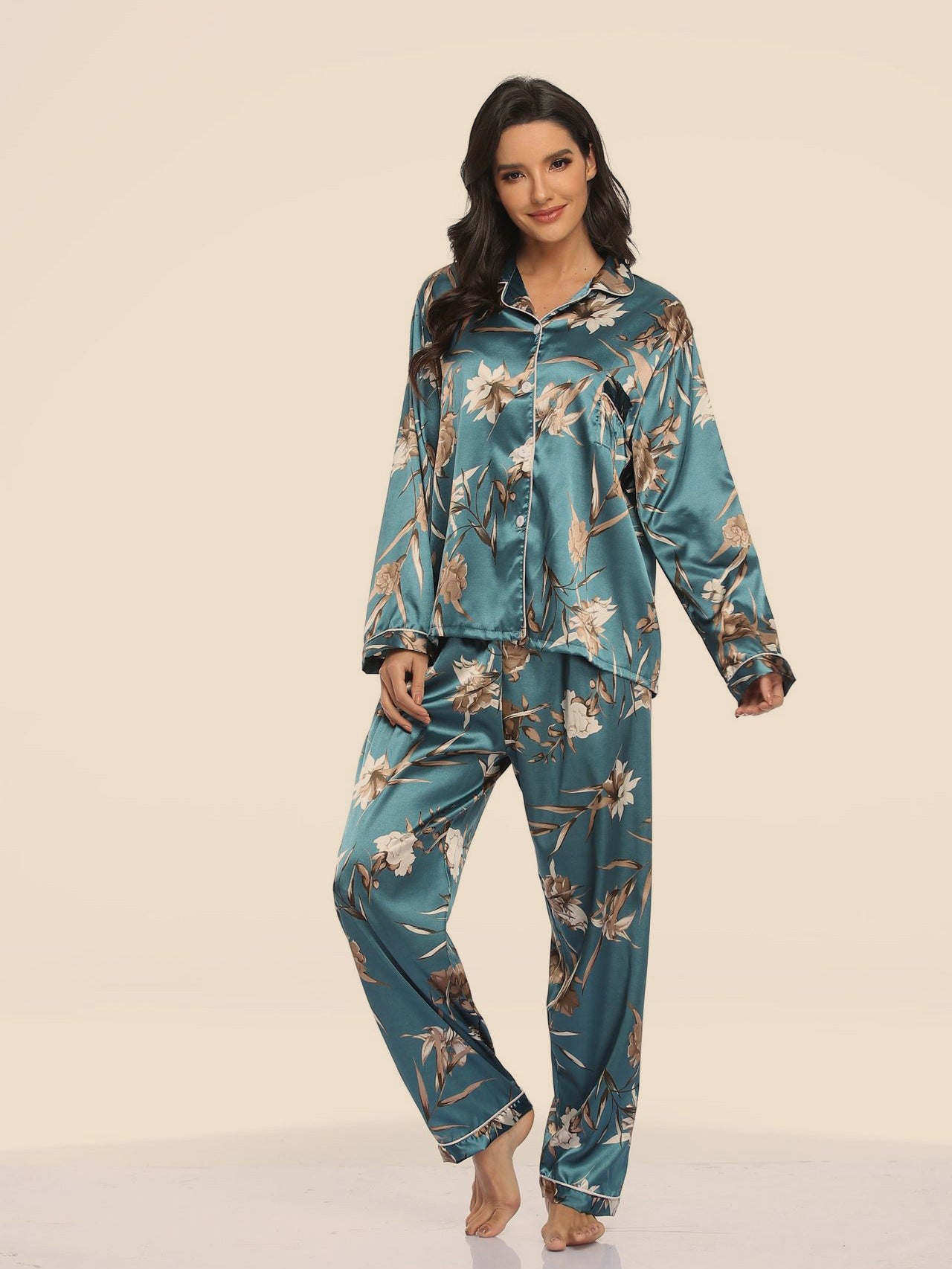 Print Pajama Set Long Sleeve Tops And Pants Loungewear Sleepwear