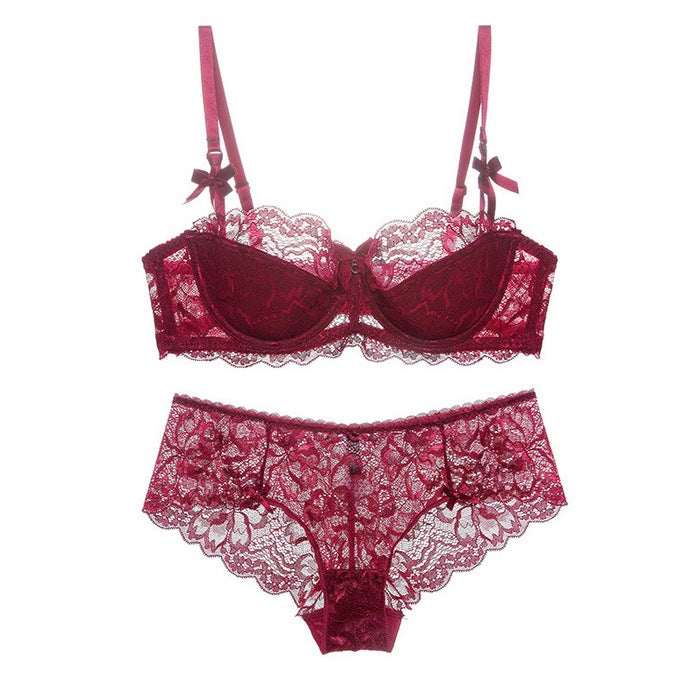 Triple Bow Detail Half Cup Bra Set