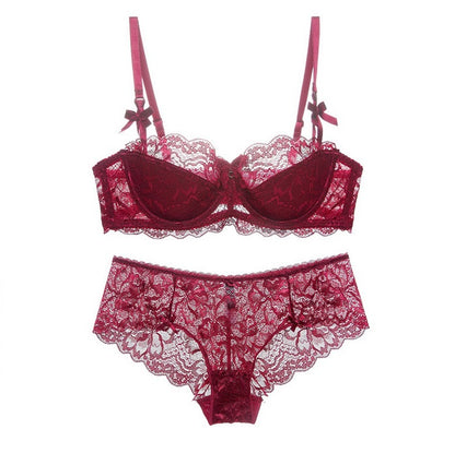 Triple Bow Detail Half Cup Bra Set