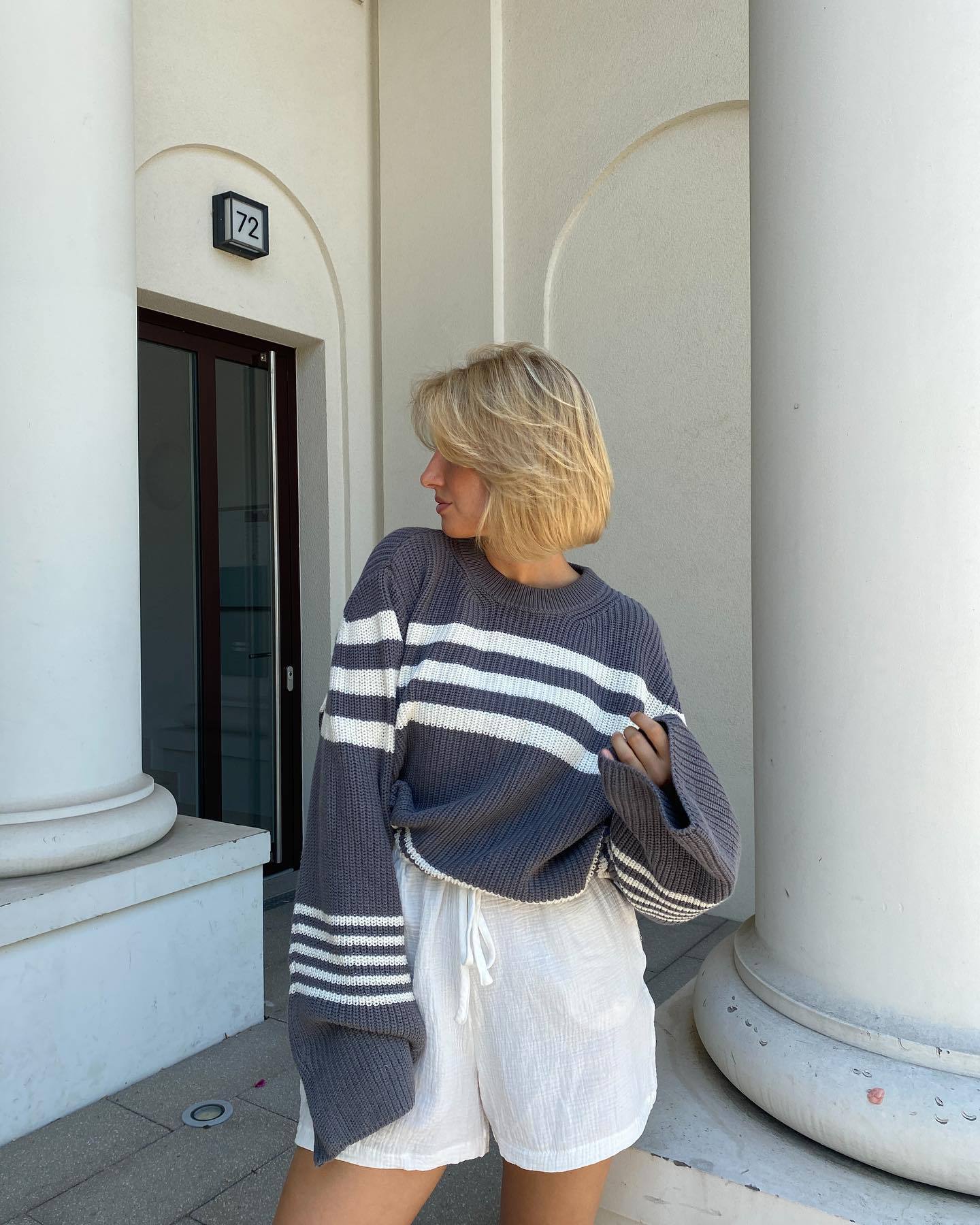 Striped Contrast Color Knitwear Pullover