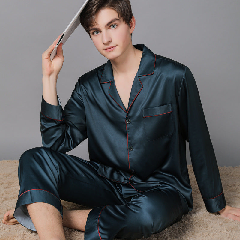 Luxury Long Sleeve Button Up Silk Couple Pajama