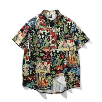 Hawaiian American Floral Shirt Men's Short Sleeve Trend