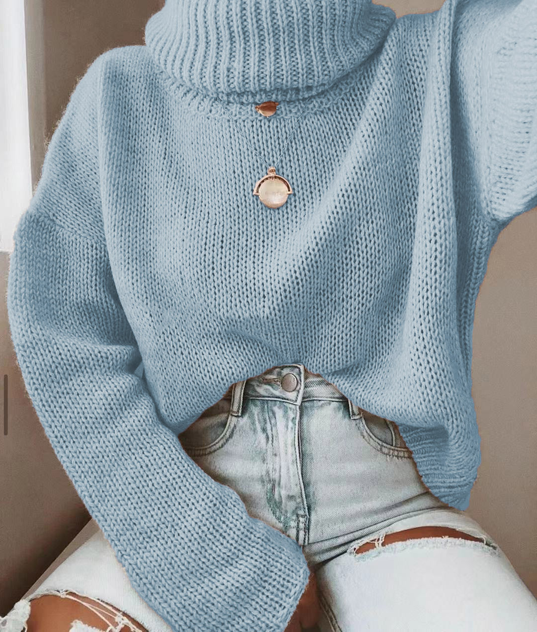 Hollow Back Turtleneck  Sweater