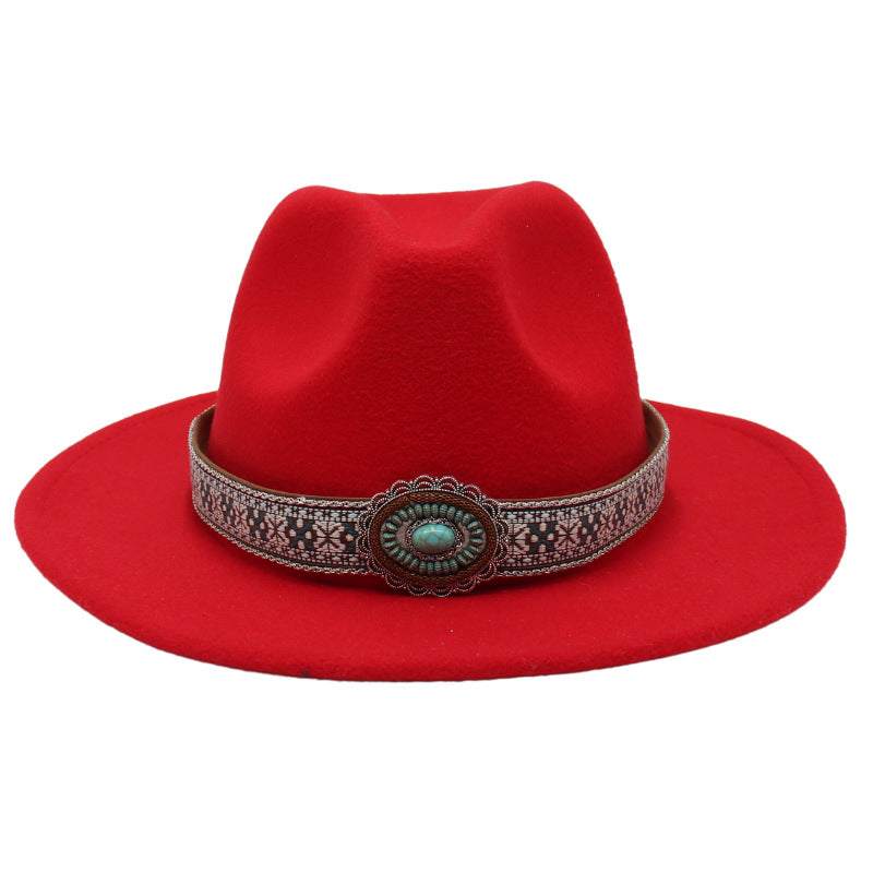 Ethnic Style Turquoise Gem Detail Cotton Fedora