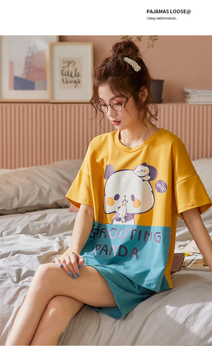 Cute Sprouting Panda Short PJ Set