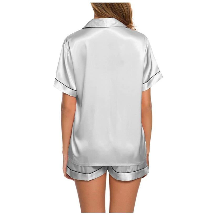 Soft Glossy Button Up Short Sleeve Night Pyjamas ladies Sleeping Clothes Nightwear Women