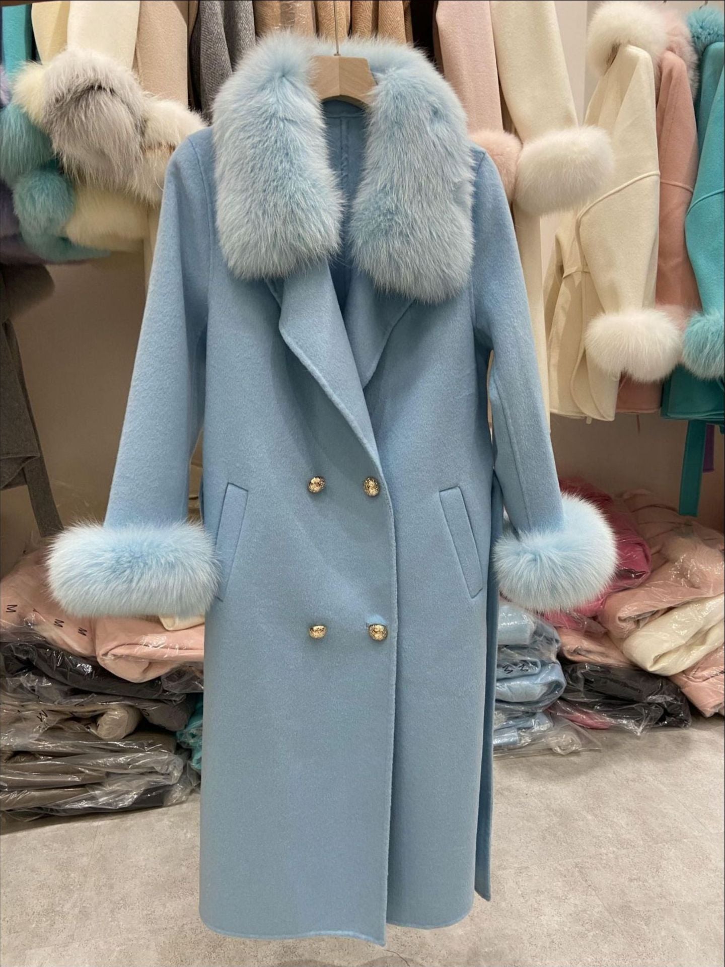 Fox Fur Collar Wool Coat