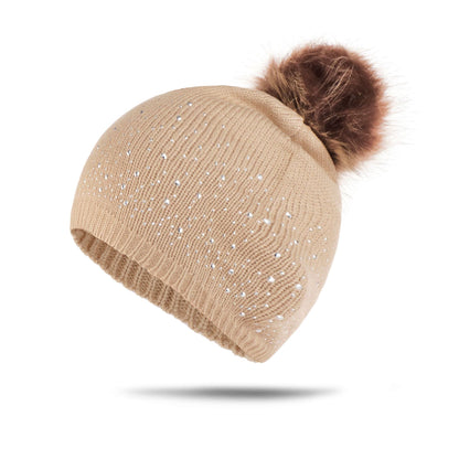 Women's Multicolor Dot Diamond Phone Case Headband Fur Ball Autumn And Winter Knitted Beanie wiht Pompom