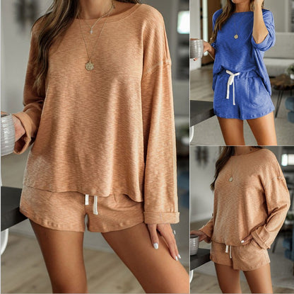 Solid color long sleeve pajamas set