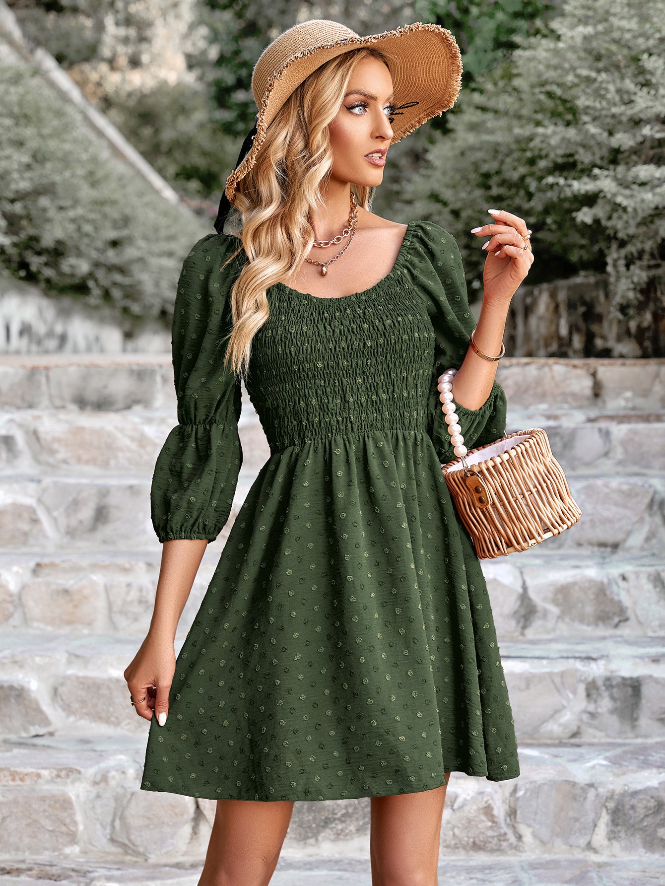 Summer Waist-tight Puff Sleeve Picnic Dress Women