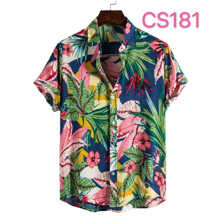 Resort Style High-quality Silk Cotton Short-sleeved Lapel Flower Shirt