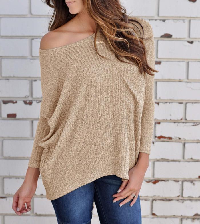 Off the Shoulder Casual Oversized knitwear Sweater