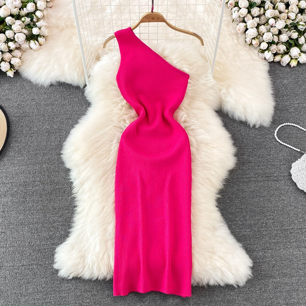 One Shoulder Sleeveless Knitted Bodycon