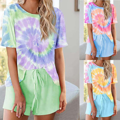 Casual Tie Dye Short Sleeve Pajama Set