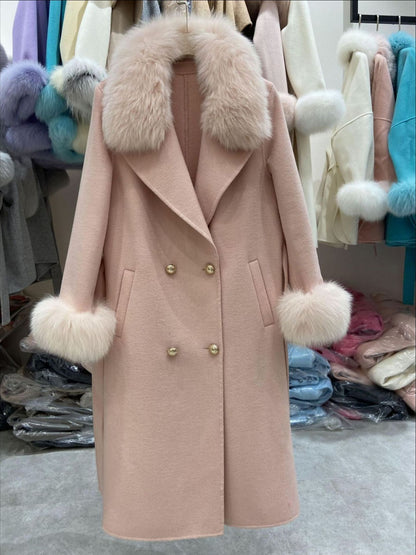 Fox Fur Collar Wool Coat