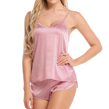 Summer Women's V-neck Lace Camisole Shorts Pajama Set