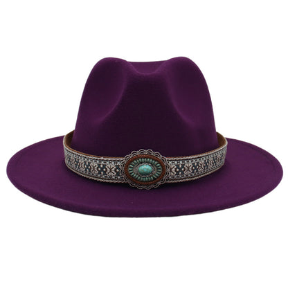 Ethnic Style Turquoise Gem Detail Cotton Fedora