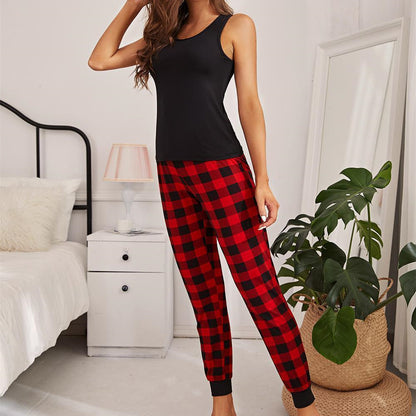 Plaid Pajama Pants Tank Top  Set