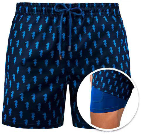 Print Double Layer Polyester Sports Shorts