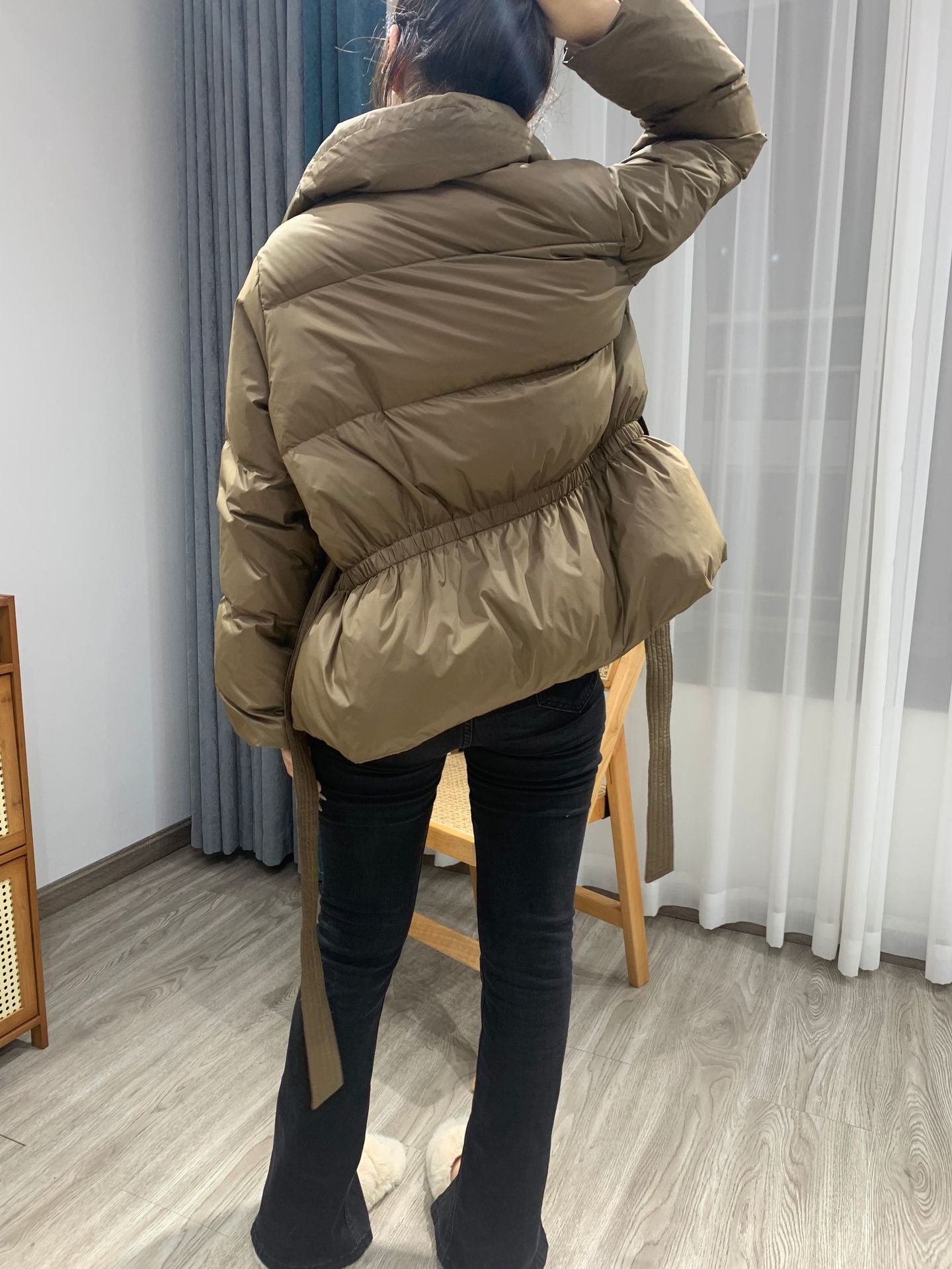 Suit Collar Short  Women's Tight Waist Slim White Duck Down Warm Jacket