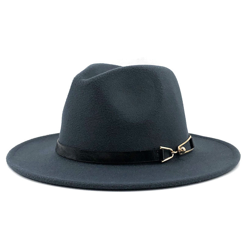 Cashmere Gold Link Buckle Detail Detail Flat Brim Fedora