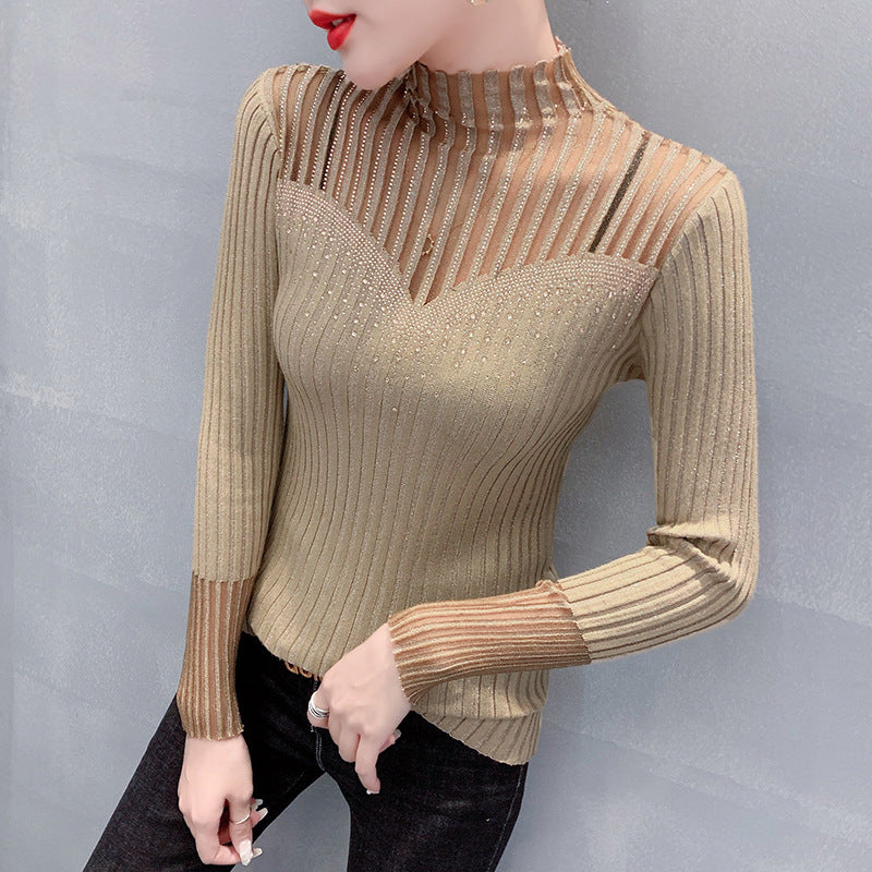 Diamond Mesh Mock Neck