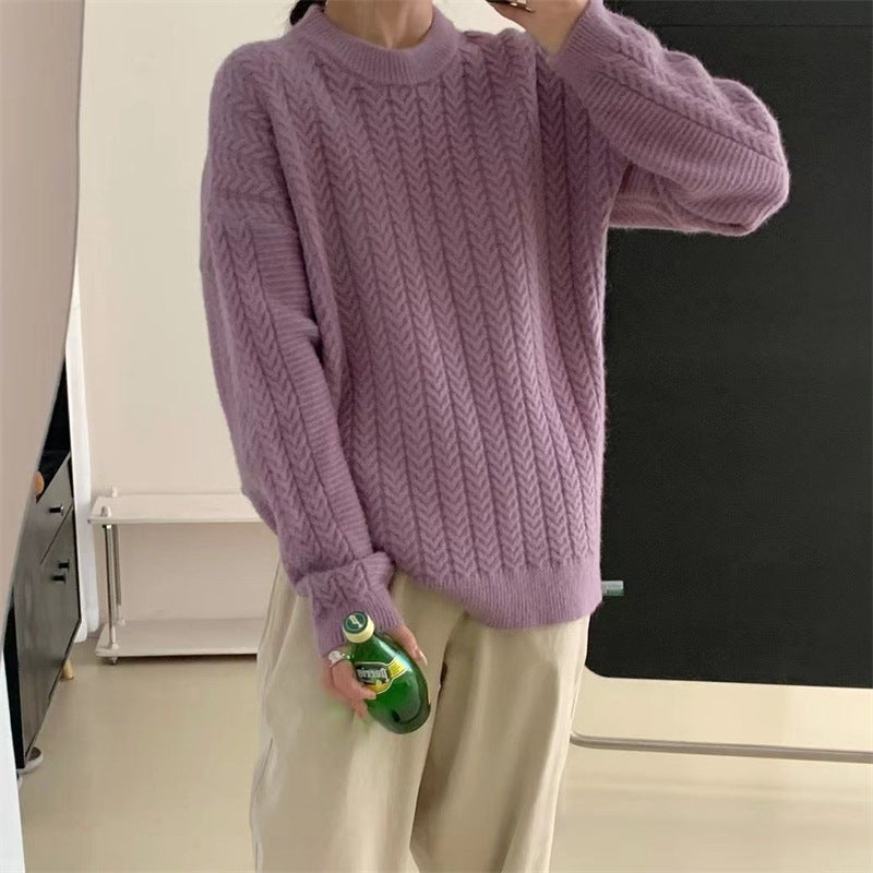 Pastel Long Sleeve Loose Fit Women's High-end Knitwear