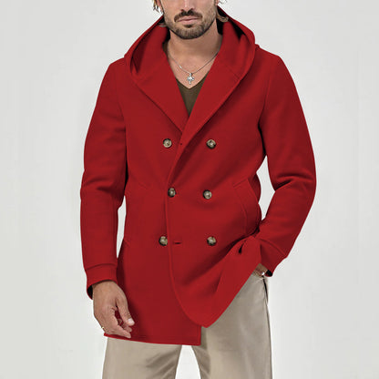 Hooded Double-breasted Casual Mid-length Trench Coat