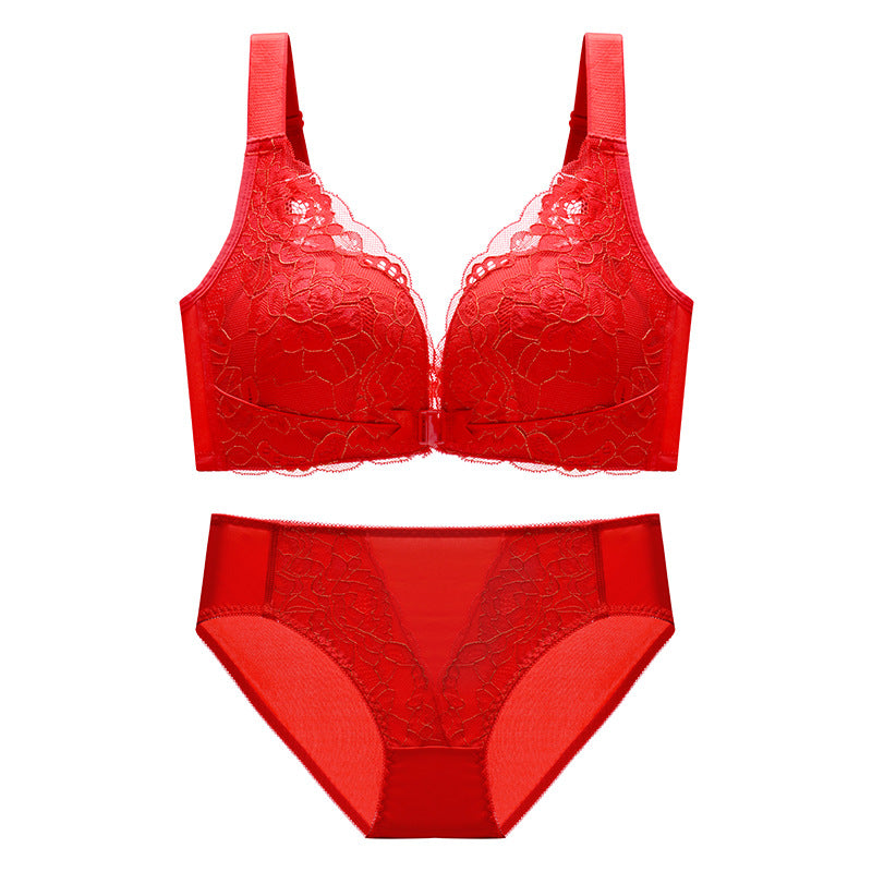 Front Close Bow Detail Scallop Mesh Bra and Underwear Set