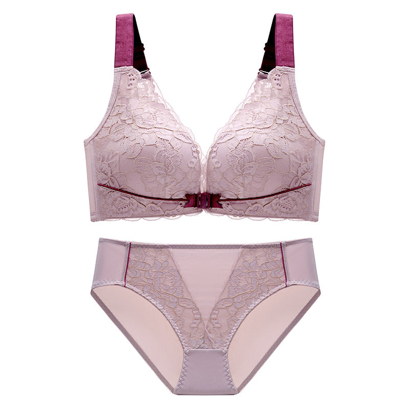 Front Close Bow Detail Scallop Mesh Bra and Underwear Set