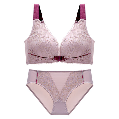 Front Close Bow Detail Scallop Mesh Bra and Underwear Set